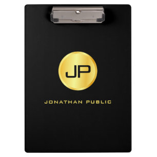 Carpeta De Pinza Monogramado Black Gold Modern Elegant Template