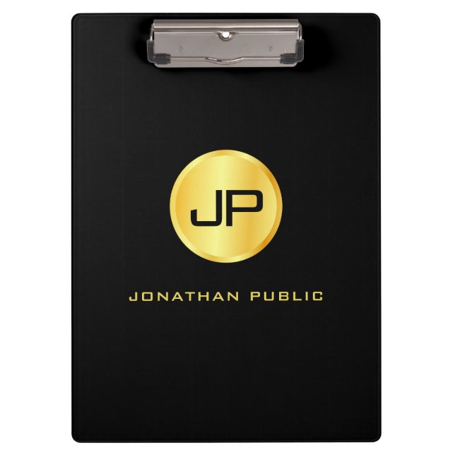 Carpeta De Pinza Monogramado Black Gold Modern Elegant Template (Anverso)