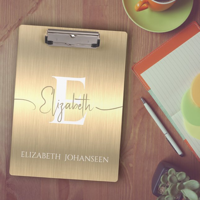 Carpeta De Pinza Monogramado metálico con pincel de oro de estilo m (Subido por el creador)