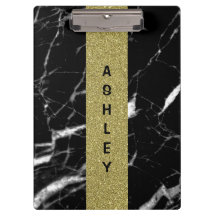 Monogramado Nombre personalizado mármol negro y or