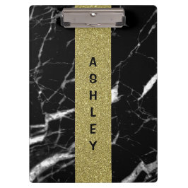 Carpeta De Pinza Monogramado Nombre personalizado mármol negro y or