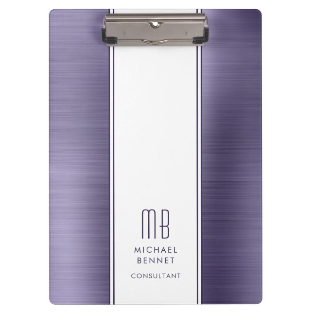 Carpeta De Pinza Monogramado Purple Brushed Metallic Business (Anverso)