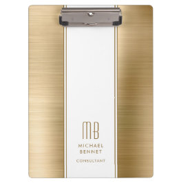Carpeta De Pinza Monogramed Gold Brushed Metallic Business