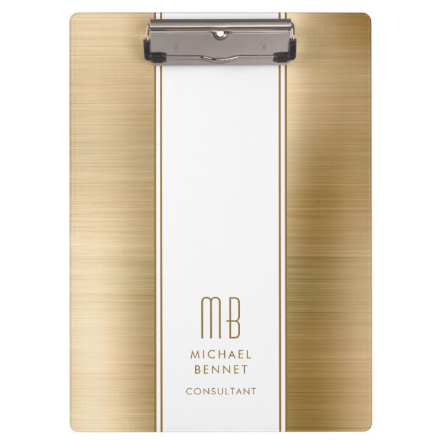 Carpeta De Pinza Monogramed Gold Brushed Metallic Business (Anverso)