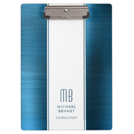 Carpeta De Pinza Monogramed Sea Blue Brushed Metallic Business