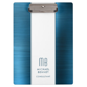 Carpeta De Pinza Monogramed Sea Blue Brushed Metallic Business