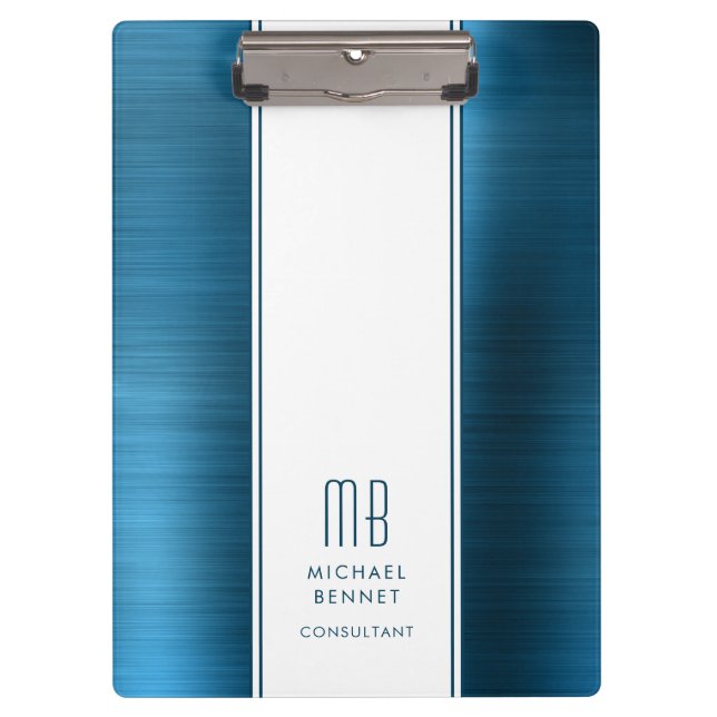 Carpeta De Pinza Monogramed Sea Blue Brushed Metallic Business (Anverso)