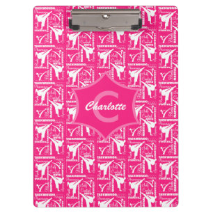 Carpeta De Pinza Monogramo de taekwondo Cute Pink White Girly