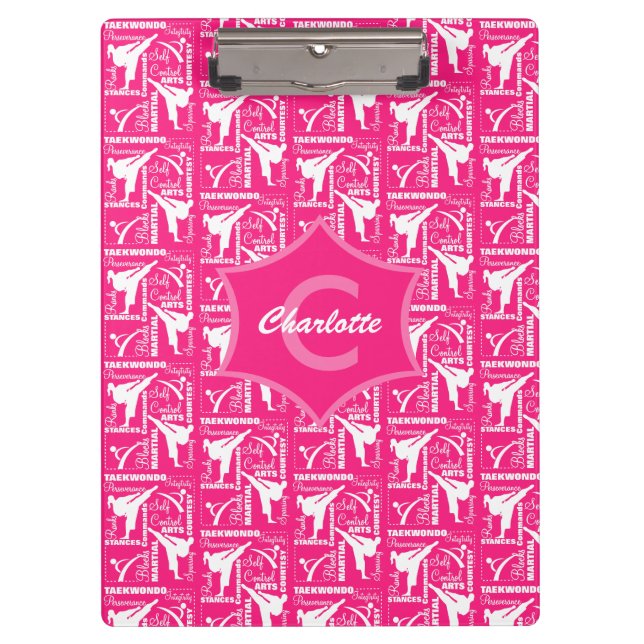 Carpeta De Pinza Monogramo de taekwondo Cute Pink White Girly (Anverso)