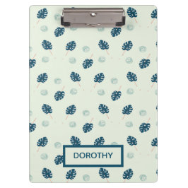 Carpeta De Pinza Monstera tropical deja monograma en azul