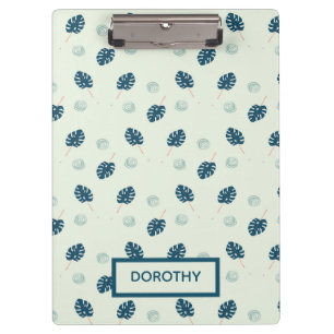 Carpeta De Pinza Monstera tropical deja monograma en azul