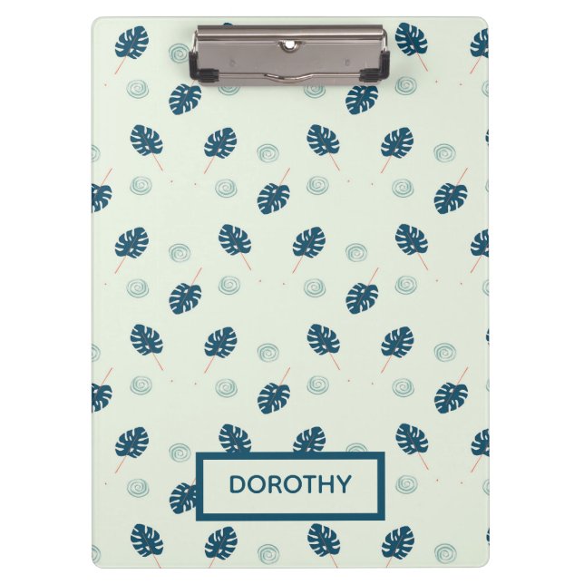 Carpeta De Pinza Monstera tropical deja monograma en azul (Anverso)