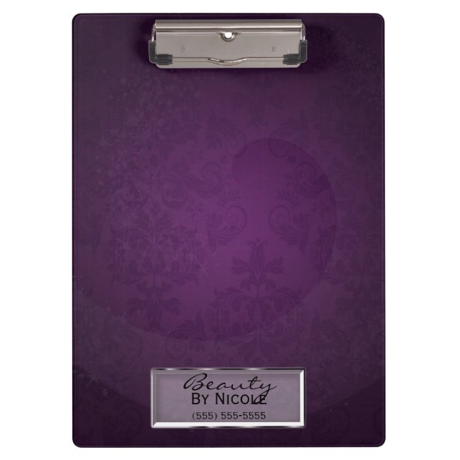 Carpeta De Pinza Morado Damask Swirl Elegante moda Glam Personaliza (Anverso)