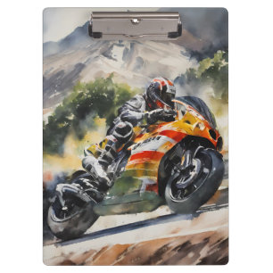 Carpeta De Pinza Motocicleta acorralando una montaña