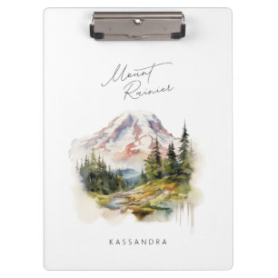 Carpeta De Pinza Mount Rainier Washington Estilo de acuarela PNW
