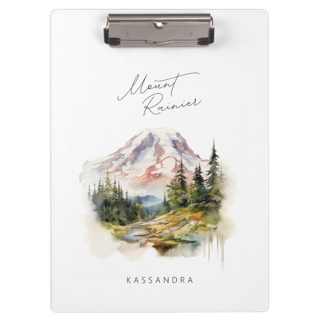 Carpeta De Pinza Mount Rainier Washington Estilo de acuarela PNW (Anverso)