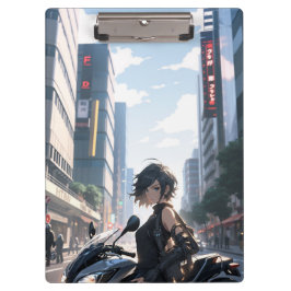 Carpeta De Pinza Mujer animadora en bicicleta en el centro de la ci