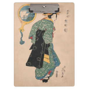 Carpeta De Pinza Mujer de kimono japonés antiguo Ukiyo-e grabado en
