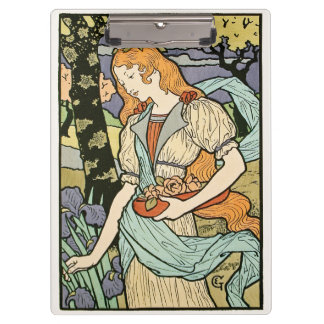 Carpeta De Pinza Mujer pelirroja recogiendo flores Art Nouveau