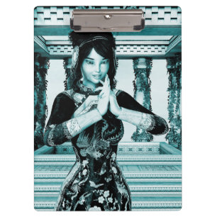 Carpeta De Pinza Mujer Real Asiática Arte de Retrato Azul