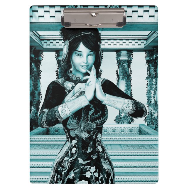 Carpeta De Pinza Mujer Real Asiática Arte de Retrato Azul (Anverso)