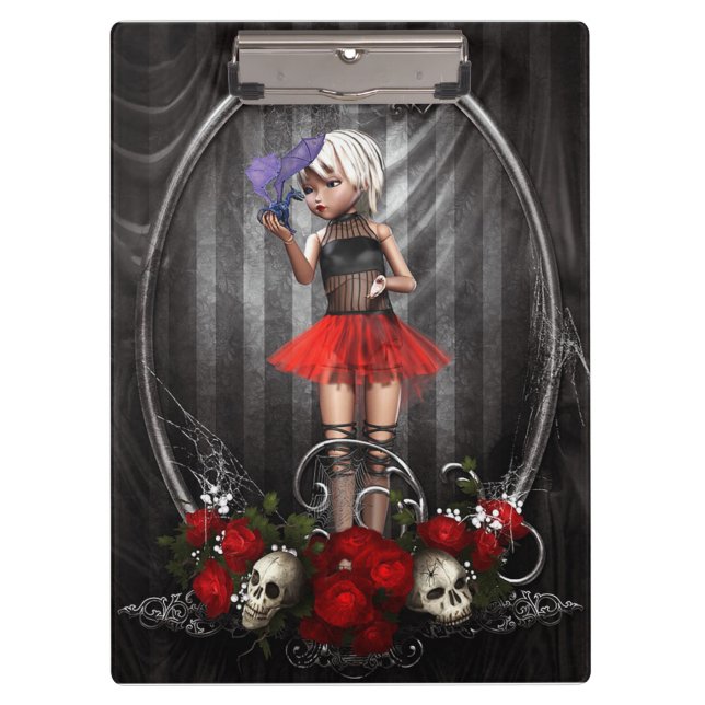 Carpeta De Pinza Muñeca con dragón, cráneo y rosas rojas (Anverso)