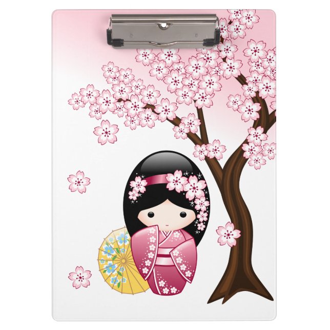 Carpeta De Pinza Muñeca Kokeshi de primavera - Chica Geisha japonés (Anverso)