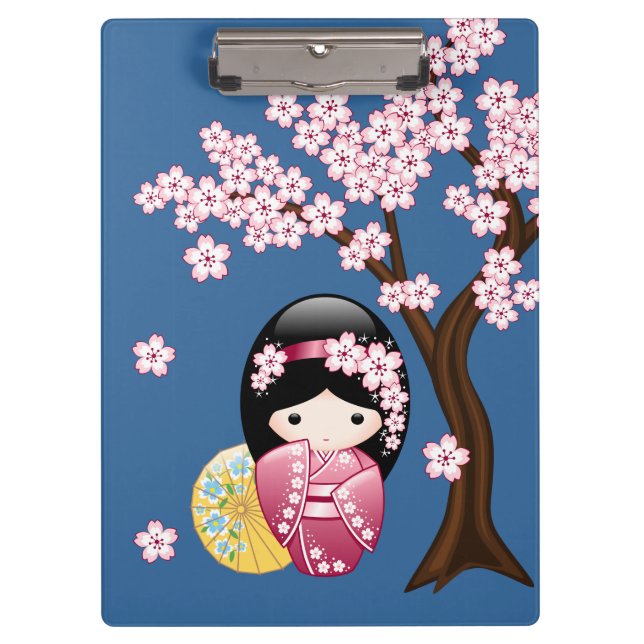 Carpeta De Pinza Muñeca Kokeshi de primavera - Geisha japonesa suav (Anverso)