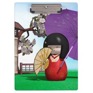 Carpeta De Pinza Muñeca Kokeshi Japonesa Arte Flor de Cerezo