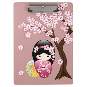Carpeta De Pinza Muñeca Kokeshi primavera - Geisha japonesa suave e