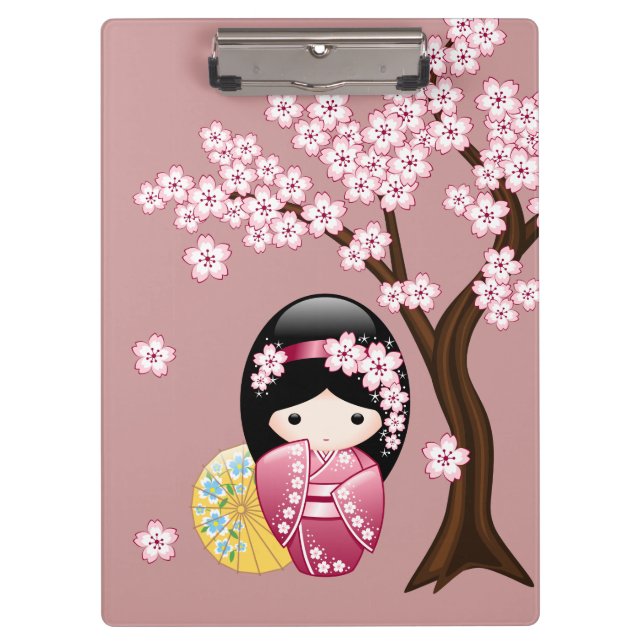 Carpeta De Pinza Muñeca Kokeshi primavera - Geisha japonesa suave e (Anverso)