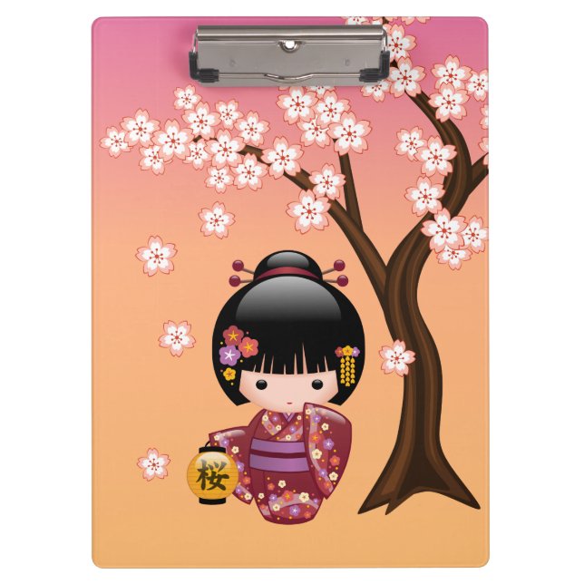 Carpeta De Pinza Muñeca Sakura Kokeshi - Chica Cute Geisha en la en (Anverso)