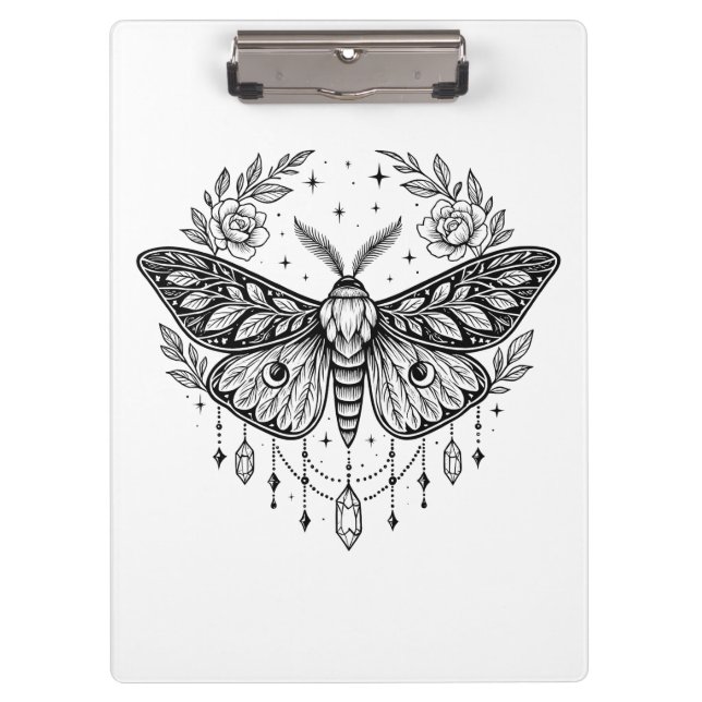 Carpeta De Pinza Mystical Gothic Moth Botanical Celestial Line Art (Anverso)