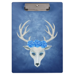 Carpeta De Pinza Mystical White Deer Head Blue Eyes Antlers Rosas