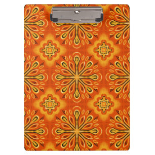 Carpeta De Pinza Naranja Boho Resumen Patrón de flores Decorativo