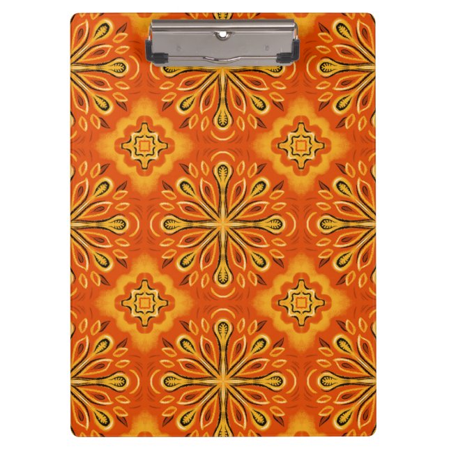 Carpeta De Pinza Naranja Boho Resumen Patrón de flores Decorativo (Anverso)
