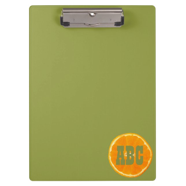 Carpeta De Pinza Naranja monogramado Slice sobre fondo verde (Anverso)