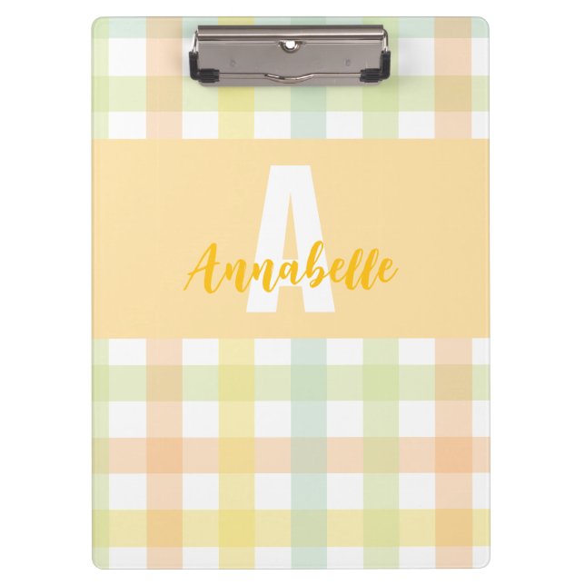 Carpeta De Pinza Naranja Pastel azul amarillo verde Monograma Gingh (Anverso)