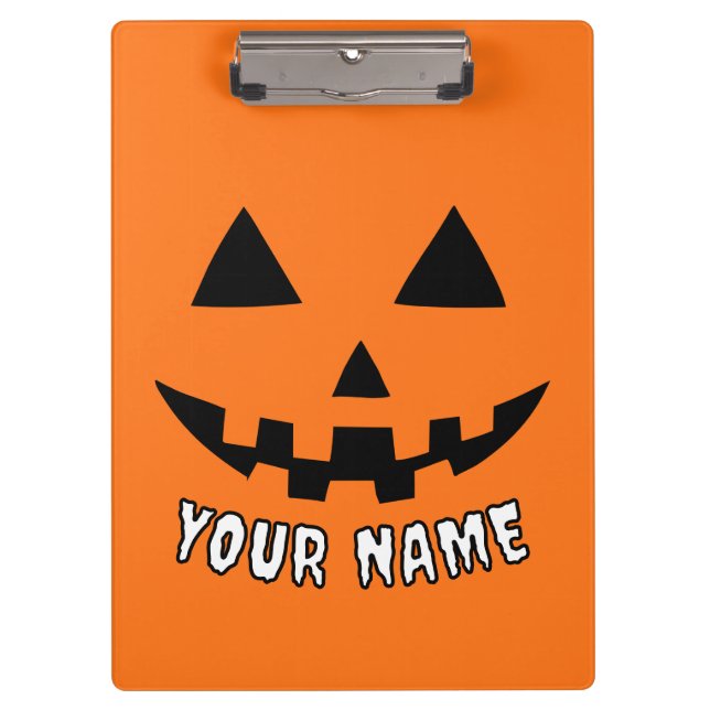 Carpeta De Pinza Naranja personalizado Calabaza Halloween su nombre (Anverso)