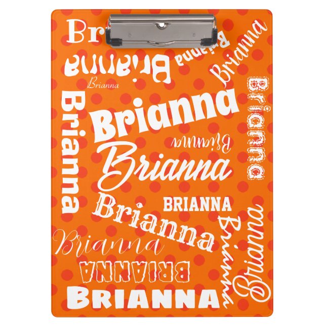 Carpeta De Pinza Naranja Polka Dotado, Nombre Personalizado, Arte D (Anverso)