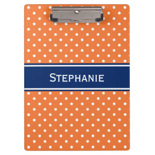Carpeta De Pinza Naranja, Punto de Polka Blanco con Azul Real