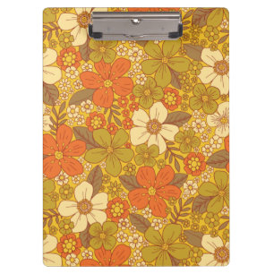 Carpeta De Pinza Naranja retro 60/70 y floral verde oliva