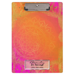 Carpeta De Pinza Naranja rosa de Fuchsia y Glam de Mandala indio de