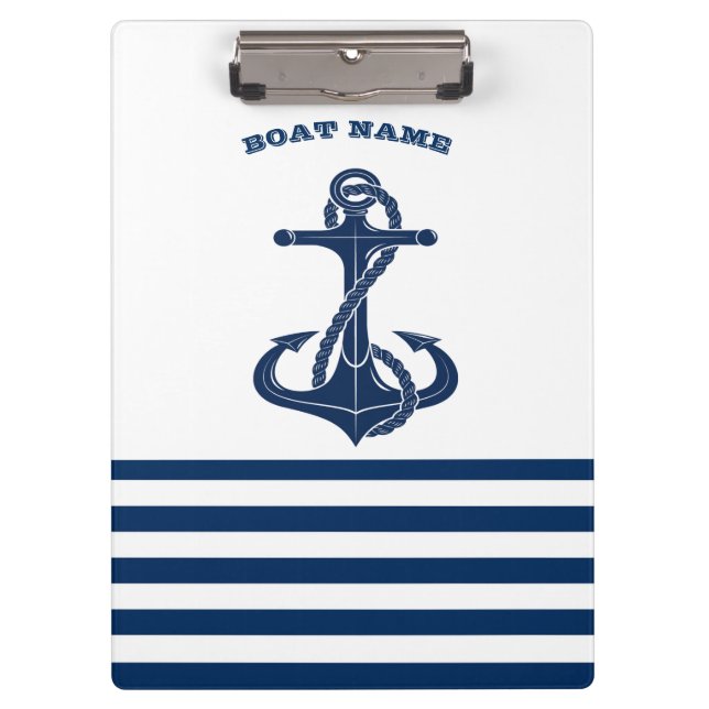 Carpeta De Pinza Nautical Boat Name,Anchor Naval Rayas Blancas Azul (Anverso)