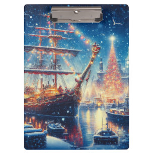 Carpeta De Pinza Navidades/barco atracado en invierno