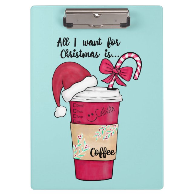 Carpeta De Pinza Navidades Cute Red Santa Hat Coffee Candy Cane (Anverso)
