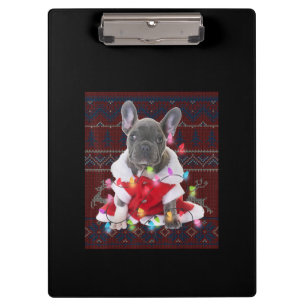 Carpeta De Pinza Navidades de Bulldog franceses iluminan perro suét