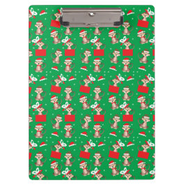 Carpeta De Pinza Navidades mono patrón verde rojo