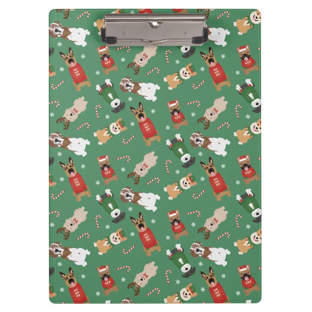 Carpeta De Pinza Navidades Patrón de perros Rojo Verde (Anverso)