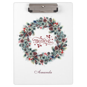 Carpeta De Pinza Navidades wreath Believe typography monograma